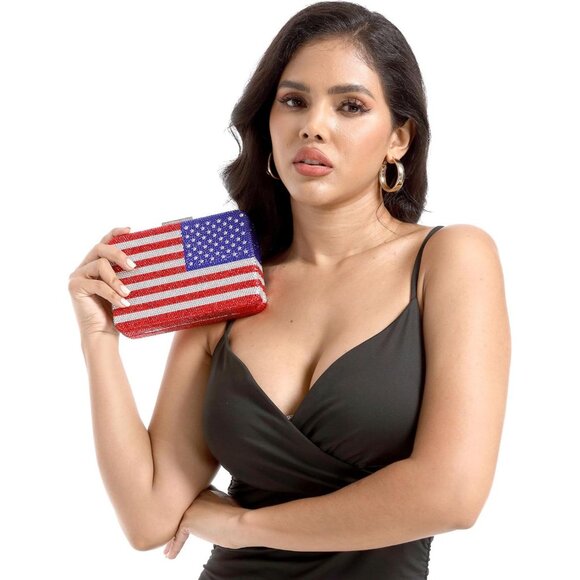 Dazzling American Flag Rhinestone Clutch Purse - Perfect for Parties & Events - Picture 8 of 9